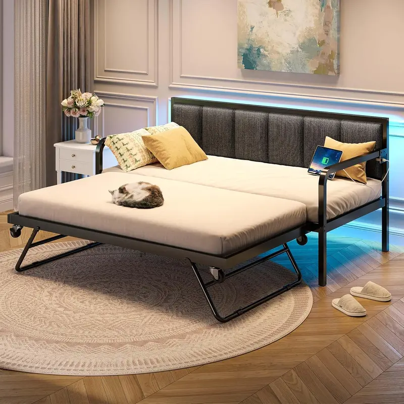 Rolanstar Adjustable Twin Daybed with Built-in USB Charging & Ambient LED Lighting