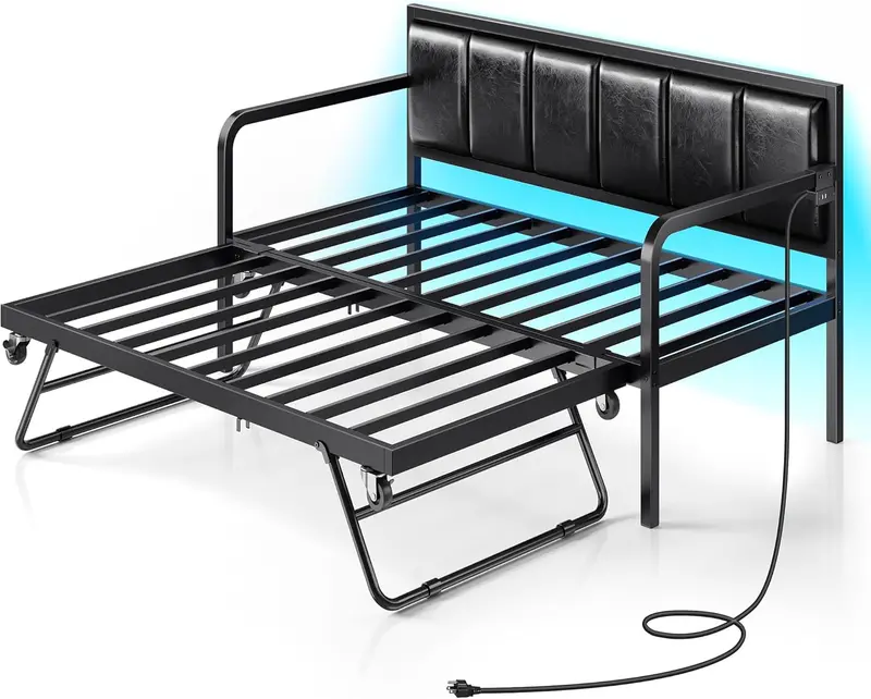Rolanstar Adjustable Twin Daybed with Built-in USB Charging & Ambient LED Lighting