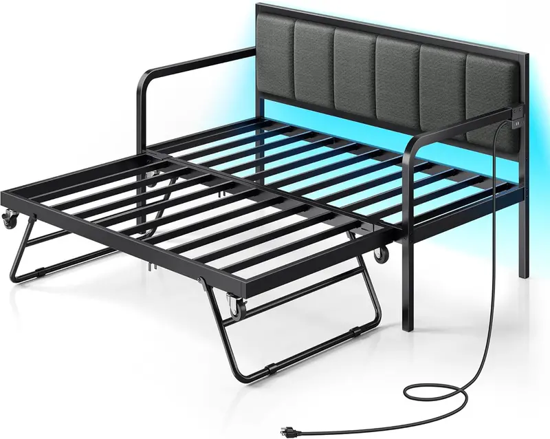 Rolanstar Adjustable Twin Daybed with Built-in USB Charging & Ambient LED Lighting