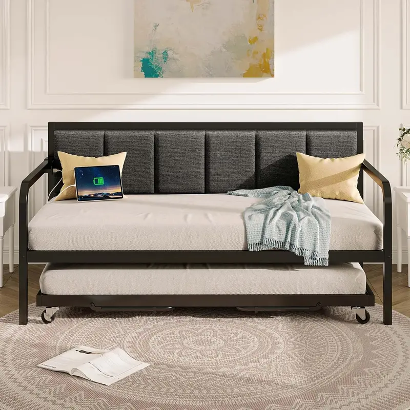 Rolanstar Adjustable Twin Daybed with Built-in USB Charging & Ambient LED Lighting