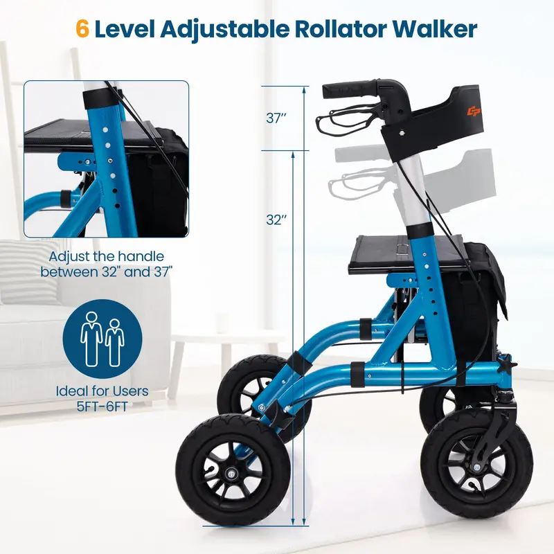 Rollator Walker with Seat, Backrest, and Brakes for Seniors