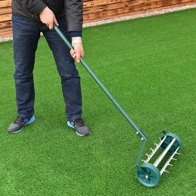 Rolling 18-Inch Lawn Aerator – Heavy-Duty Rotary Spike Aeration Tool for Gardens and Yards 2