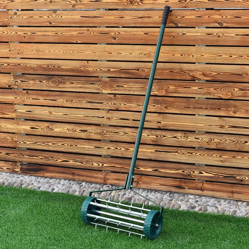 Rolling 18-Inch Lawn Aerator – Heavy-Duty Rotary Spike Aeration Tool for Gardens and Yards