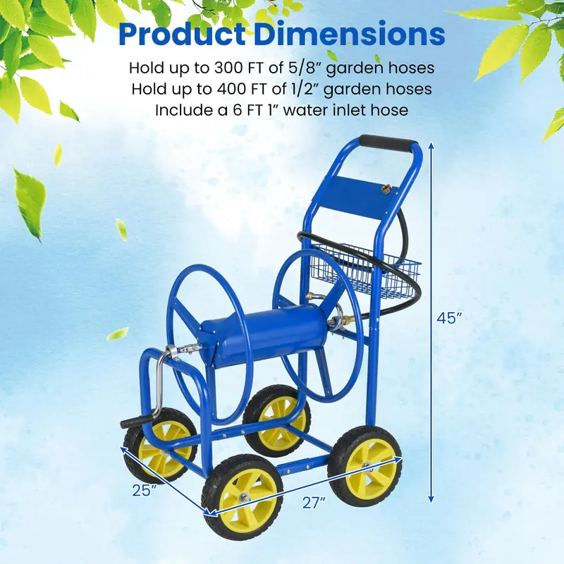 Rolling Garden Hose Reel Cart – 300 ft Capacity for 5/8" Hose with Easy-Move Wheels