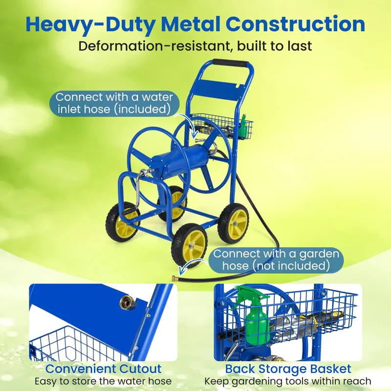 Rolling Garden Hose Reel Cart – 300 ft Capacity for 5/8" Hose with Easy-Move Wheels