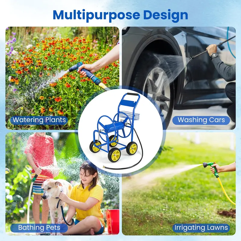 Rolling Garden Hose Reel Cart – 300 ft Capacity for 5/8" Hose with Easy-Move Wheels