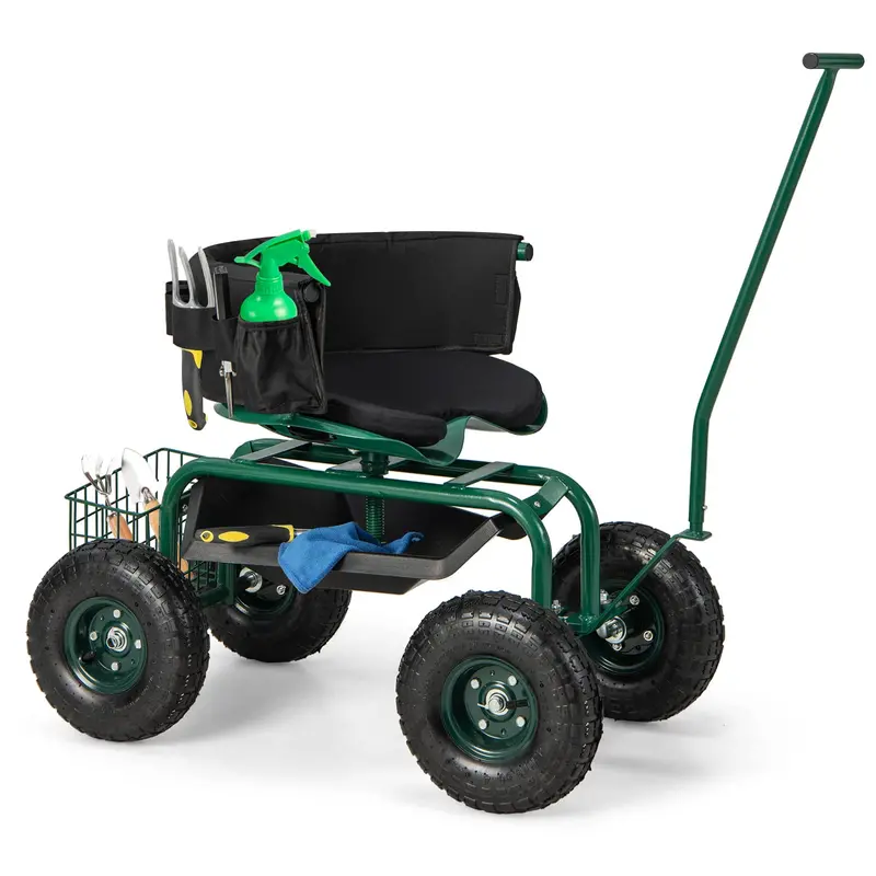 Rolling Garden Scooter with Seat & Tool Storage, All-in-One Outdoor Gardening Workstation