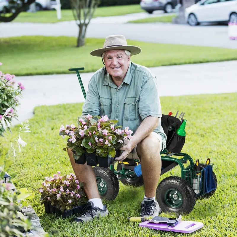 Rolling Garden Scooter with Seat & Tool Storage, All-in-One Outdoor Gardening Workstation 2