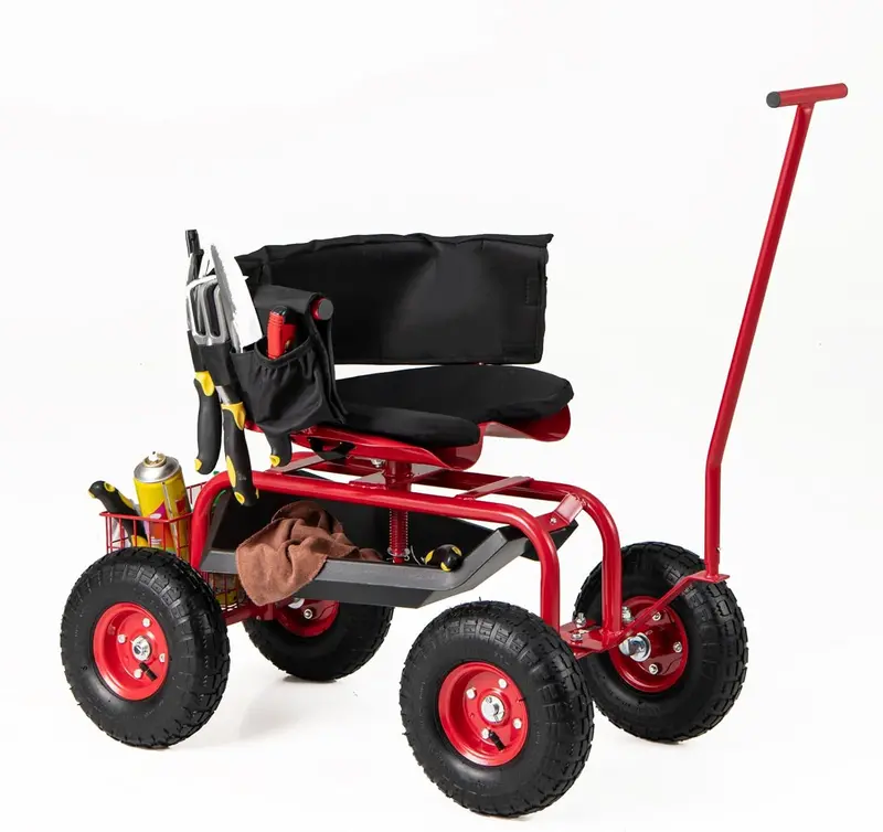 Rolling Garden Scooter with Seat & Tool Storage, All-in-One Outdoor Gardening Workstation