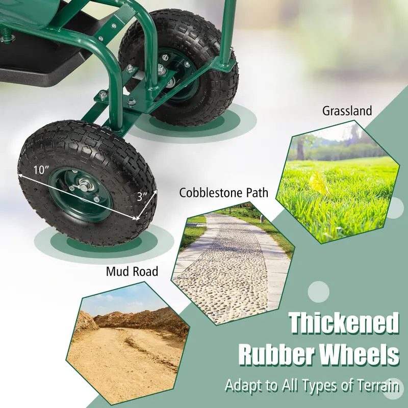 Rolling Garden Scooter with Seat & Tool Storage, All-in-One Outdoor Gardening Workstation