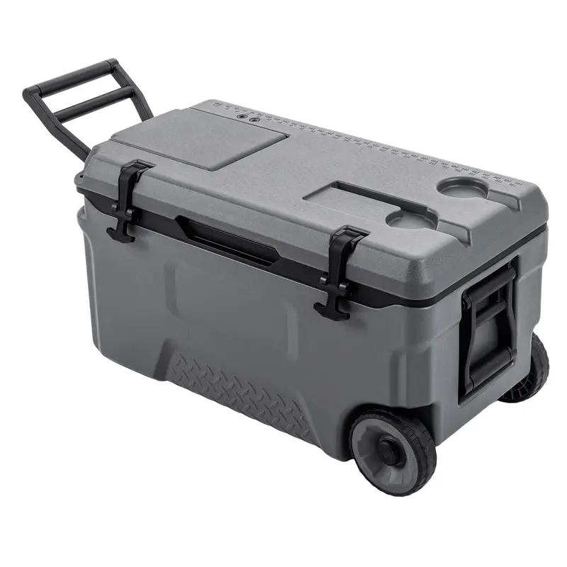 Rolling Hard-Sided Cooler – 53/74-Quart Insulated Portable Ice Chest with All-Terrain Wheels