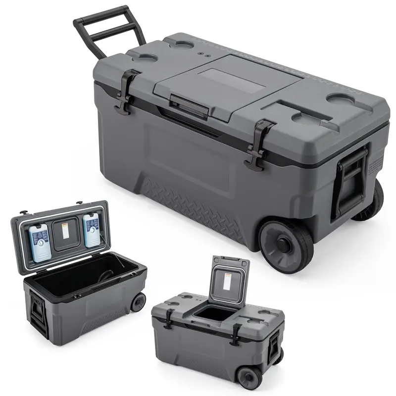 Rolling Hard-Sided Cooler – 53/74-Quart Insulated Portable Ice Chest with All-Terrain Wheels