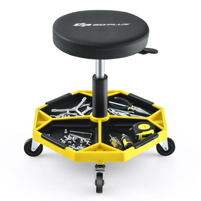 Rolling Mechanic Stool with Height-Adjustable Seat (16"–22") and Detachable Magnetic Tool Tray