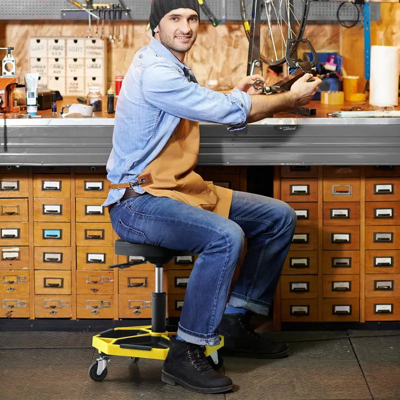 Rolling Mechanic Stool with Height-Adjustable Seat (16"–22") and Detachable Magnetic Tool Tray 2