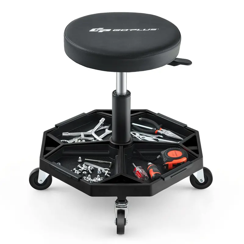 Rolling Mechanic Stool with Height-Adjustable Seat (16"–22") and Detachable Magnetic Tool Tray