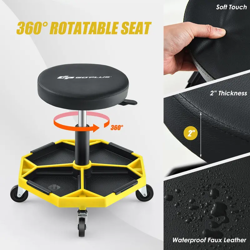 Rolling Mechanic Stool with Height-Adjustable Seat (16"–22") and Detachable Magnetic Tool Tray