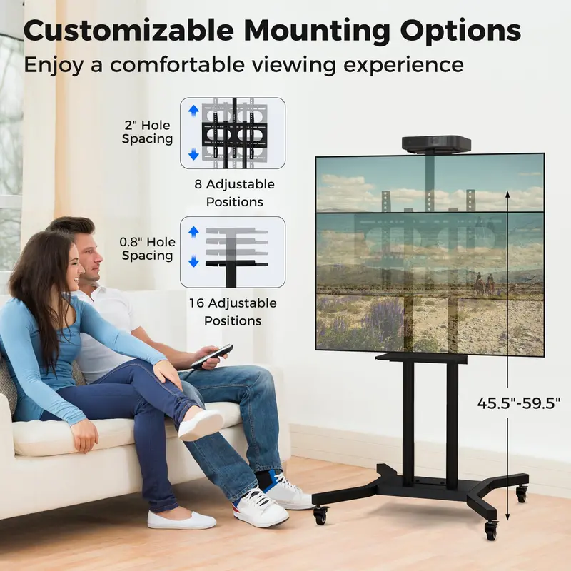 Rolling TV Cart – Lightweight Mobile Stand for 32"–70" Flat or Curved Screens (Up to 110 lbs), VESA 600x400 mm Support
