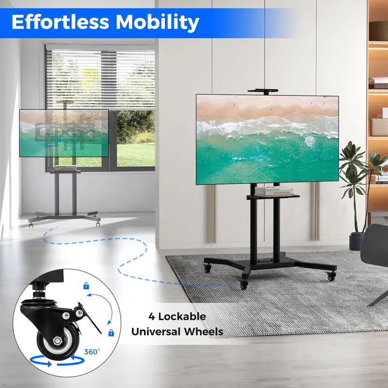 Rolling TV Cart – Lightweight Mobile Stand for 32"–70" Flat or Curved Screens (Up to 110 lbs), VESA 600x400 mm Support