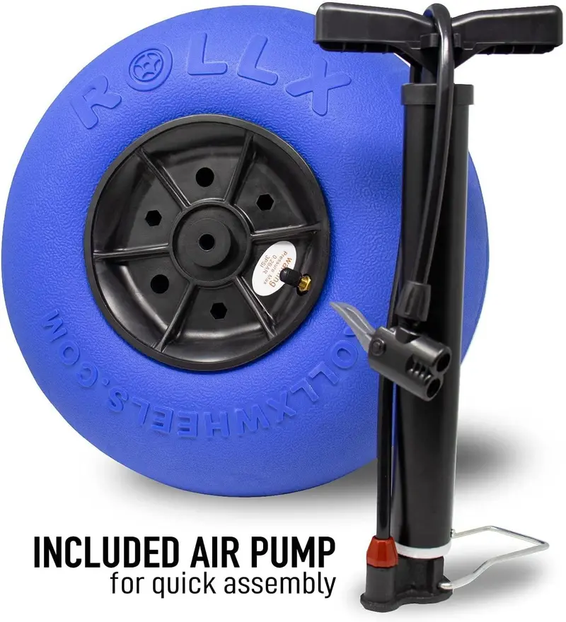 RollX Blue Foldable Beach Cart – 12" Balloon Tires, Mesh Storage, Umbrella Mount