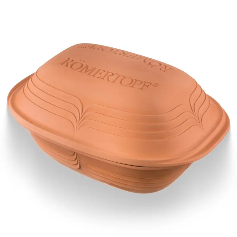 Romertopf 5.2-Quart Unglazed Clay Roaster – Natural, Non-Toxic Dutch Oven for Healthy Slow Cooking