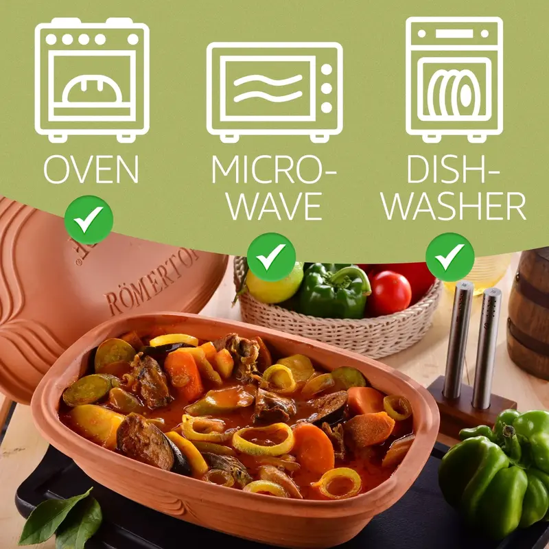 Romertopf 5.2-Quart Unglazed Clay Roaster – Natural, Non-Toxic Dutch Oven for Healthy Slow Cooking