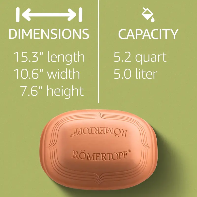 Romertopf 5.2-Quart Unglazed Clay Roaster – Natural, Non-Toxic Dutch Oven for Healthy Slow Cooking
