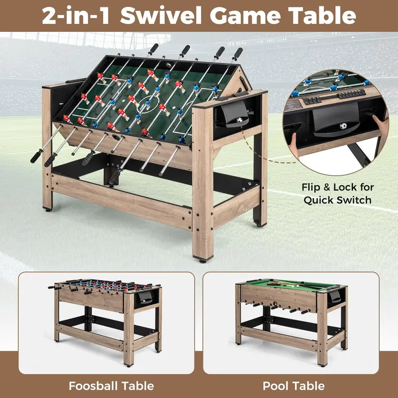 Rotating 2-in-1 Multi-Game Table Combining Foosball and Pool Play 2