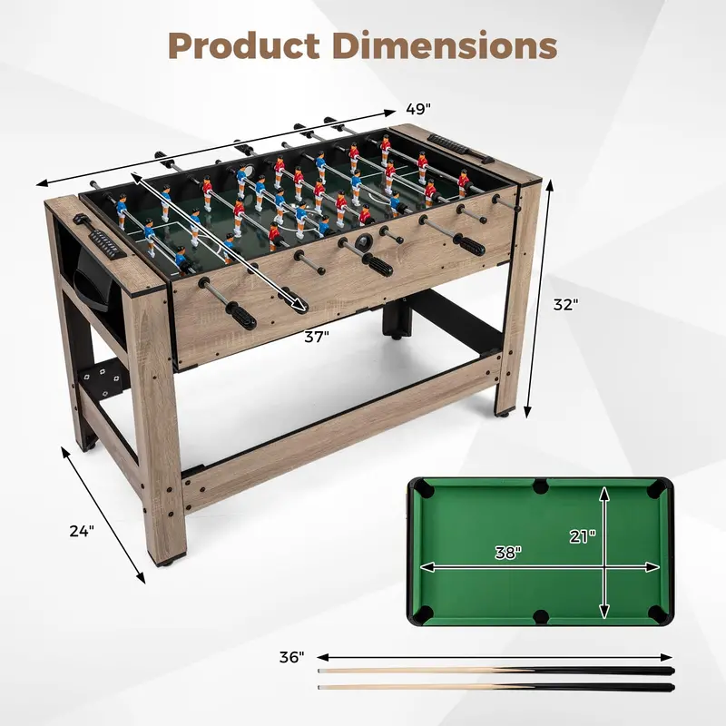 Rotating 2-in-1 Multi-Game Table Combining Foosball and Pool Play