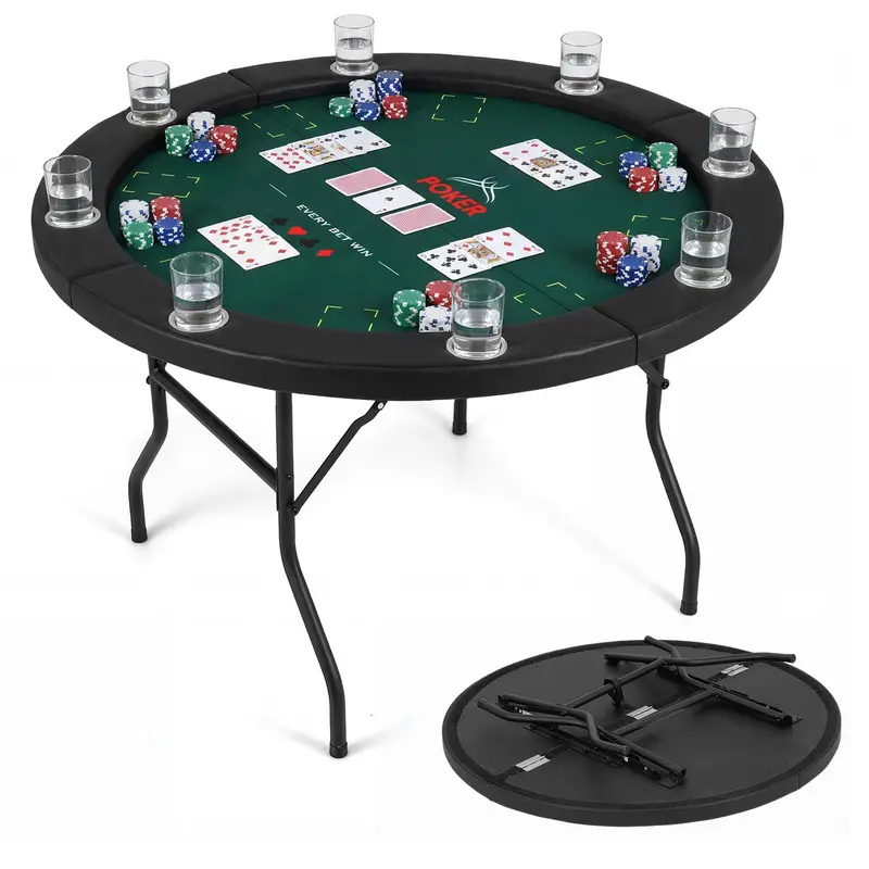 Round 48-Inch Texas Hold’em Casino Table for Leisure Play – 8-Player Setup, Metal Frame