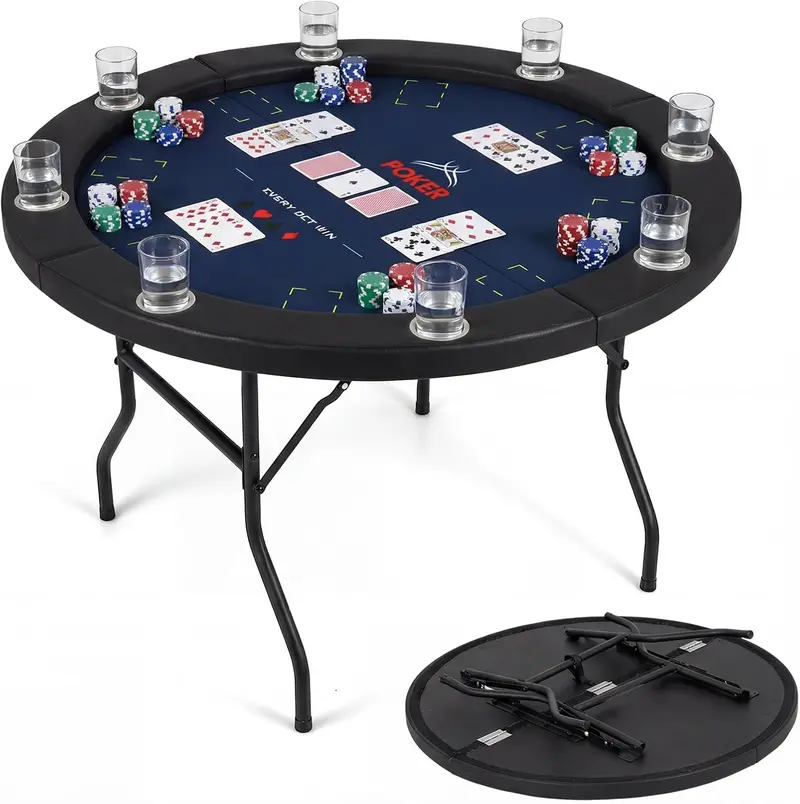 Round 48-Inch Texas Hold’em Casino Table for Leisure Play – 8-Player Setup, Metal Frame 2