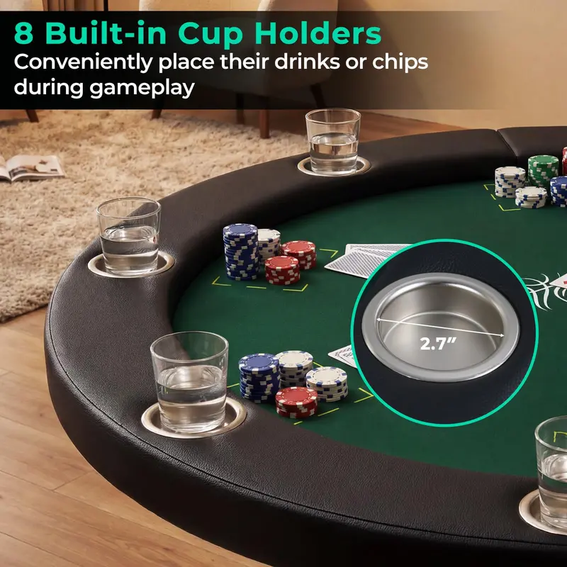 Round 48-Inch Texas Hold’em Casino Table for Leisure Play – 8-Player Setup, Metal Frame