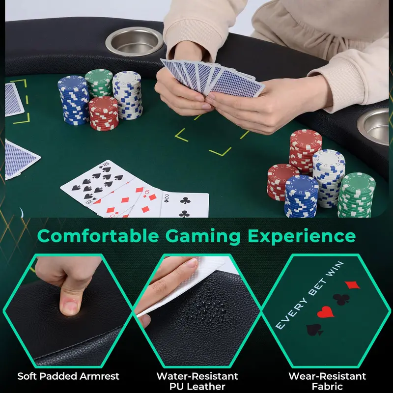 Round 48-Inch Texas Hold’em Casino Table for Leisure Play – 8-Player Setup, Metal Frame