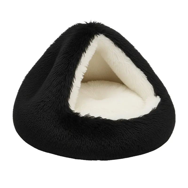 Round Hooded Pet Bed with Plush Interior for Cats and Small Dogs