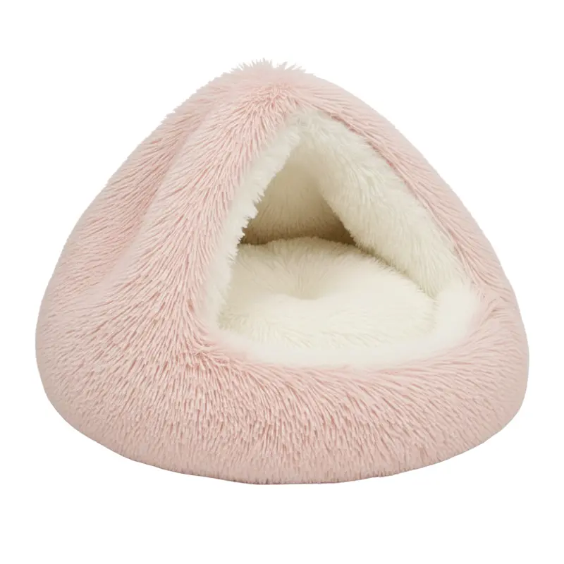 Round Hooded Pet Bed with Plush Interior for Cats and Small Dogs