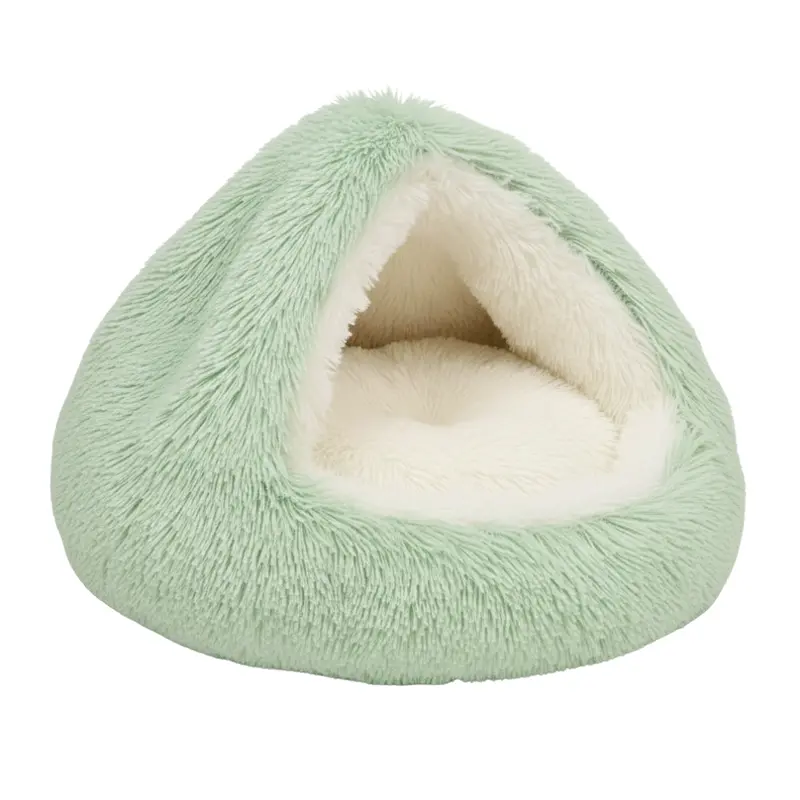 Round Hooded Pet Bed with Plush Interior for Cats and Small Dogs
