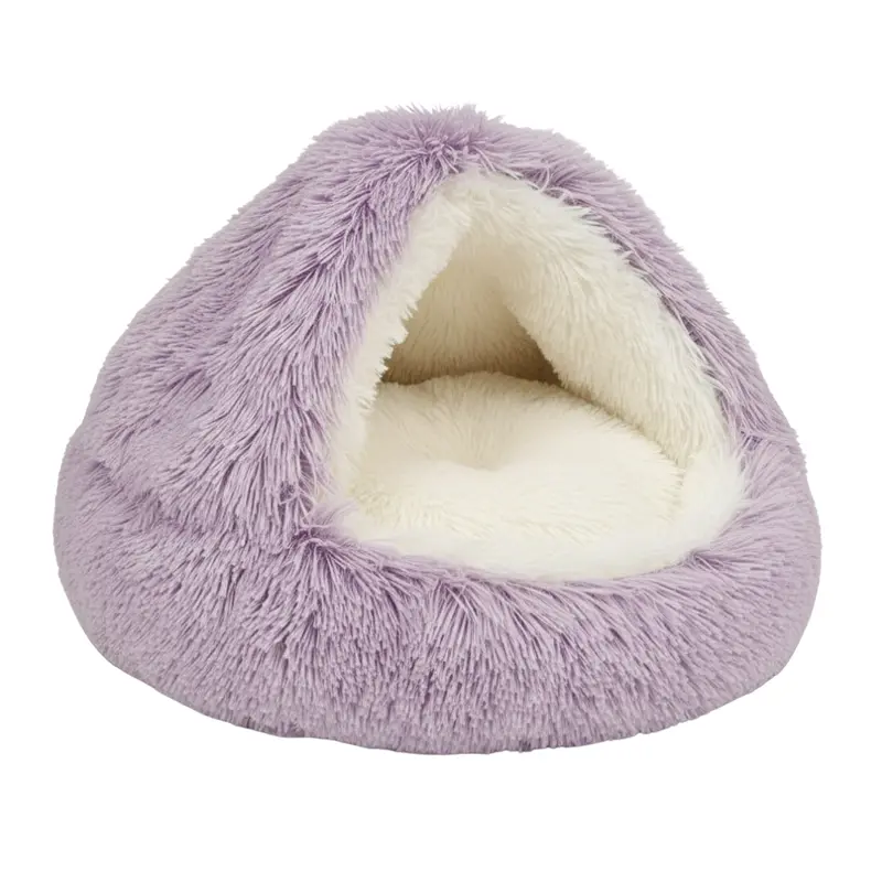 Round Hooded Pet Bed with Plush Interior for Cats and Small Dogs