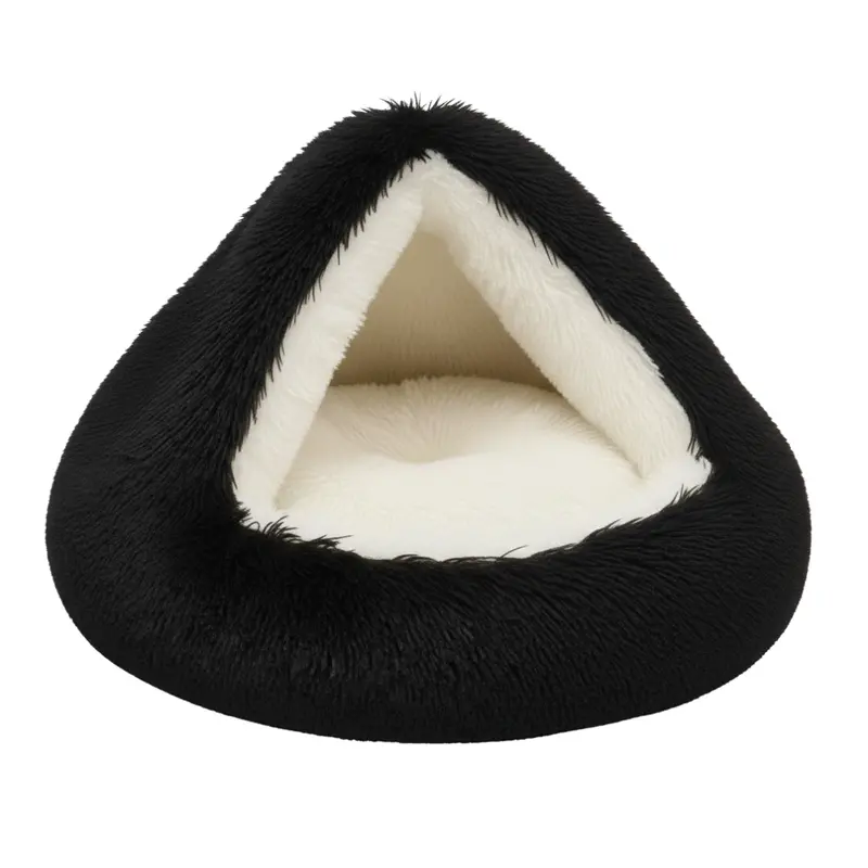 Round Hooded Pet Bed with Plush Interior for Cats and Small Dogs