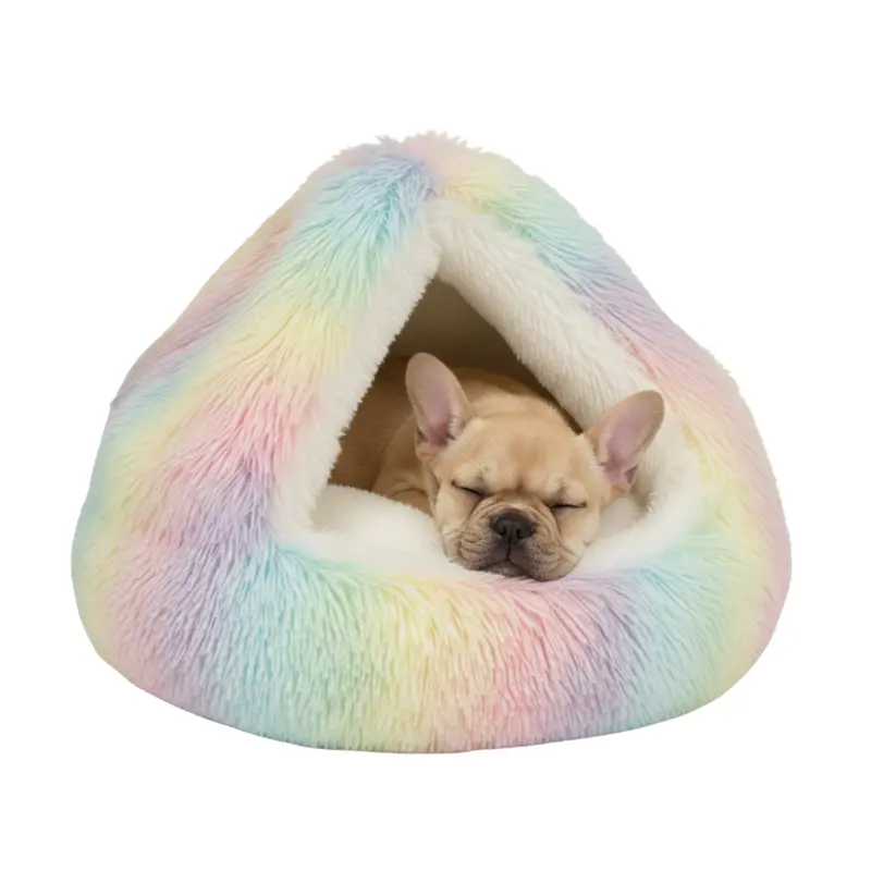 Round Hooded Pet Bed with Plush Interior for Cats and Small Dogs