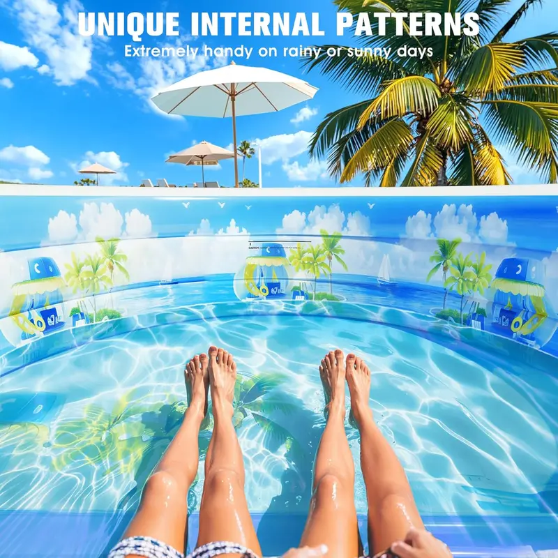Round Inflatable Lounge Pool with Canopy & Ergonomic Bench – 92" Diameter Family Swim Center for Backyard Use (Adults & Kids)