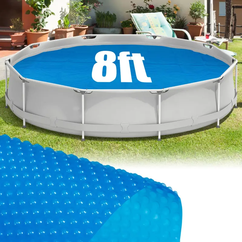 Round Solar Pool Cover – 8 ft or 12 ft Heavy-Duty Thermal Bubble Insulation Blanket