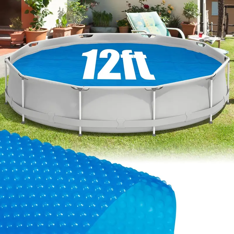 Round Solar Pool Cover – 8 ft or 12 ft Heavy-Duty Thermal Bubble Insulation Blanket