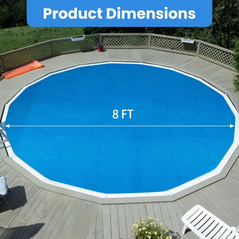 Round Solar Pool Cover – 8 ft or 12 ft Heavy-Duty Thermal Bubble Insulation Blanket
