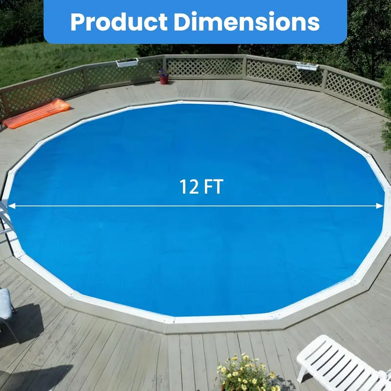 Round Solar Pool Cover – 8 ft or 12 ft Heavy-Duty Thermal Bubble Insulation Blanket