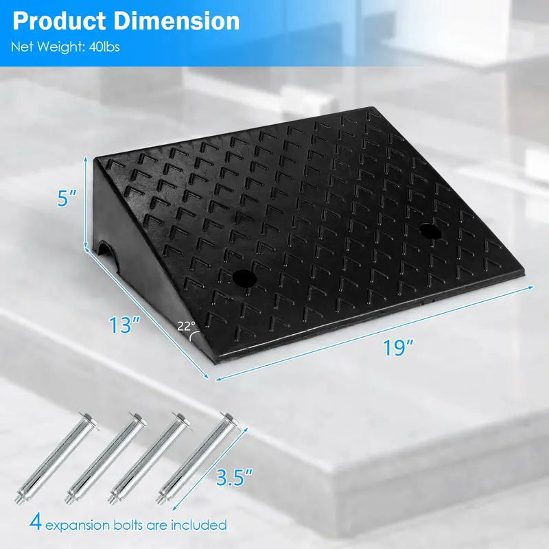 Rubber Curb Ramp Kit – 5-Inch High × 19-Inch Wide Threshold Ramps for Driveways, Sidewalks, and Motorcycles