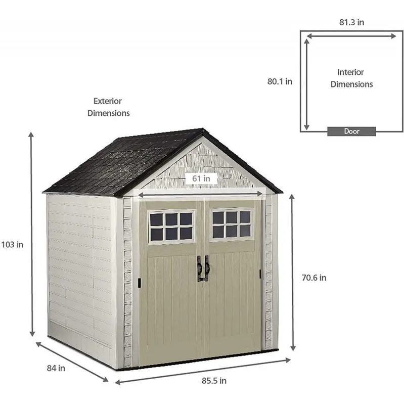 Rubbermaid 7' x 7' Weather-Resistant Resin Garden Shed – Sand Finish with Windows