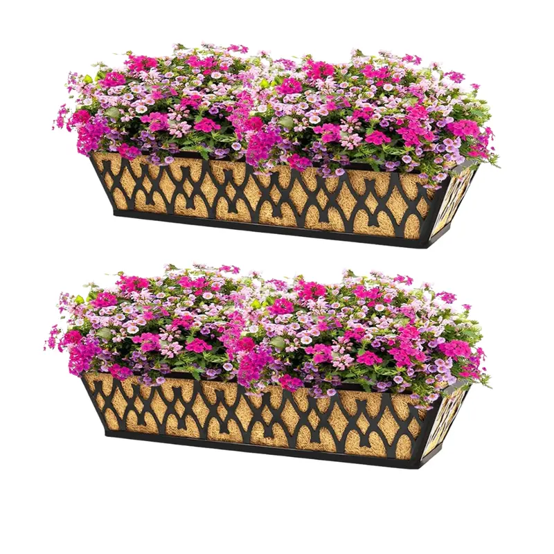 Rust-Resistant Metal Window Box Planter with Pre-Installed Coco Liner