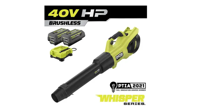 RYOBI 40V HP Brushless Cordless Leaf Blower – 730 CFM, 190 MPH, Dual 4.0Ah Batteries, 57 dB Noise Level