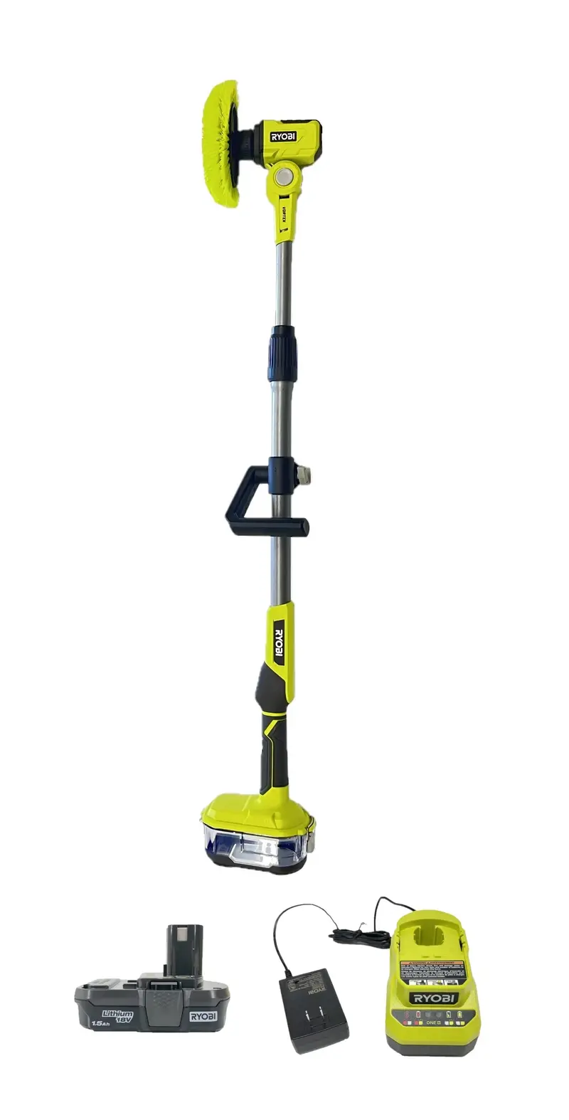 RYOBI ONE+ 18V Cordless Telescoping Power Scrubber Kit – Includes Battery and Charger