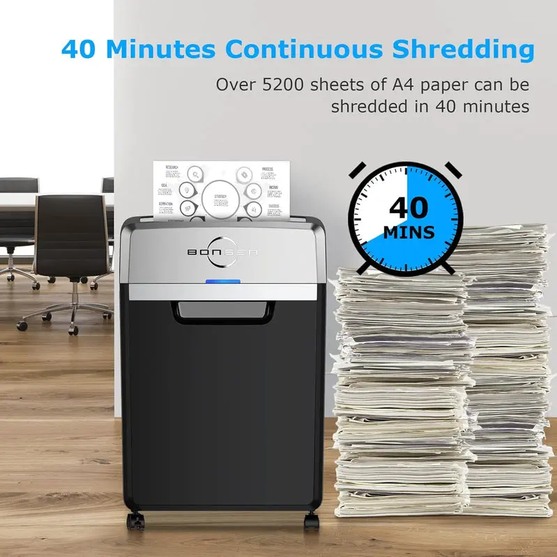 S3105 Commercial Paper Shredder – 24-Sheet Cross-Cut, 40-Min Continuous Run, 9-Gallon Bin, P-4 Security, Ultra-Quiet 55dB