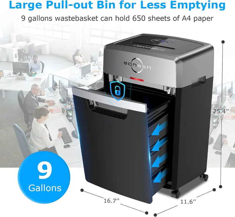 S3105 Commercial Paper Shredder – 24-Sheet Cross-Cut, 40-Min Continuous Run, 9-Gallon Bin, P-4 Security, Ultra-Quiet 55dB